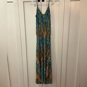 Veronica M Blue and Orange Patterned Maxi Dress